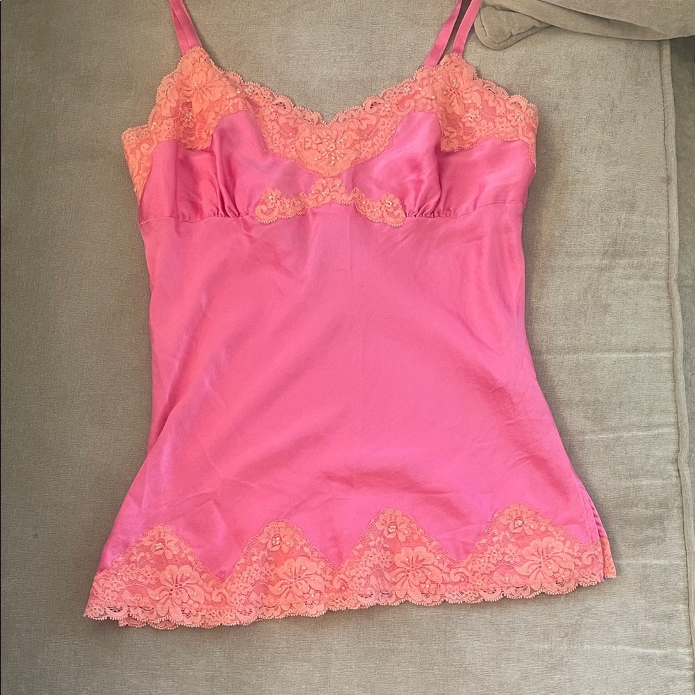 Express Pink Lace Trim Top